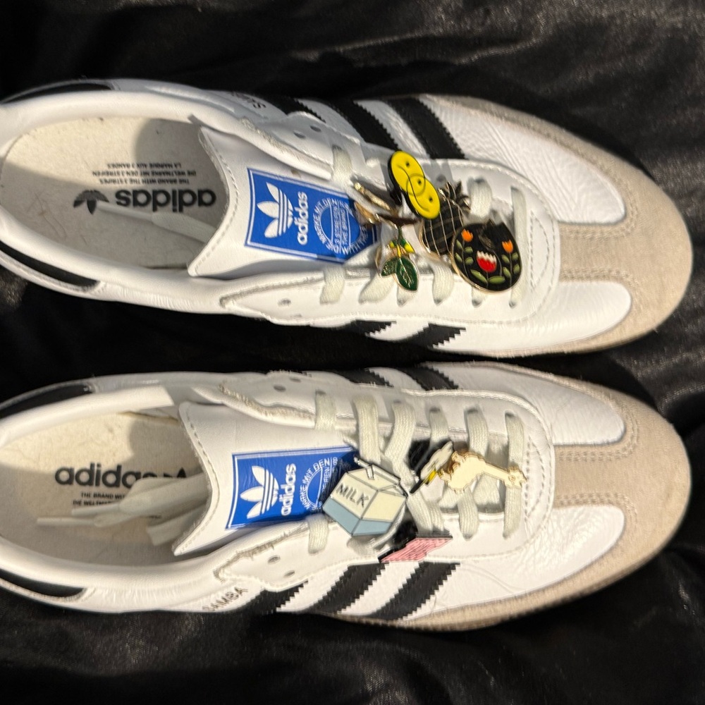 Adidas Sambas White and Black Sneakers with Fun Charms